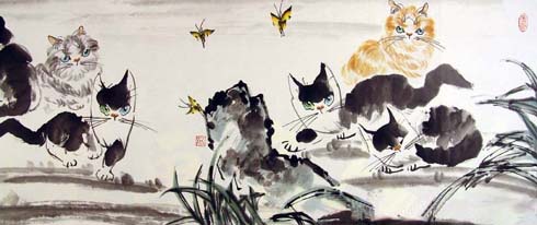 名家 李瑞卿 绘画 国画 花鸟画 - 李瑞卿的作品"群猫图局部"
